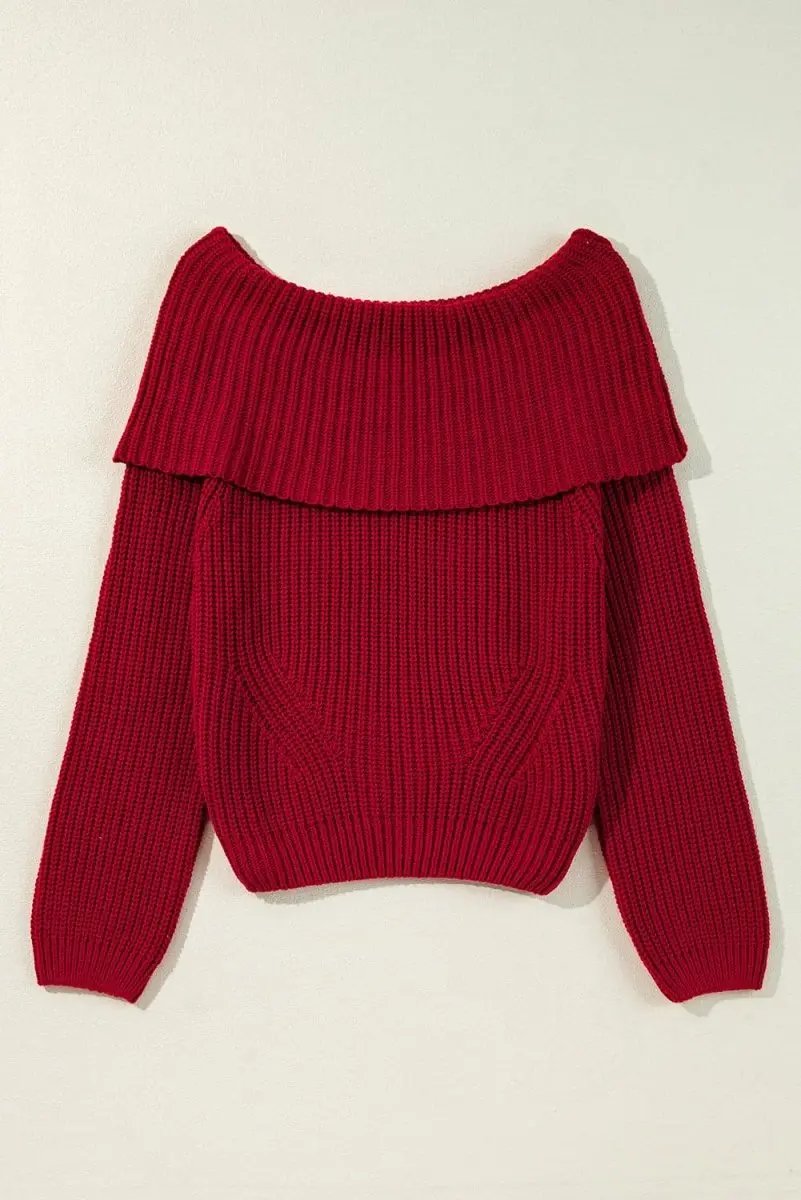 Racing Red Off-the-shoulder Knit Sweater - Love Salve